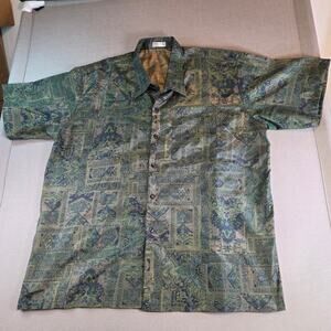 Vintage Thai Silk Shirt XXL Multicolor Paisley Print Short Sleeve Button Down